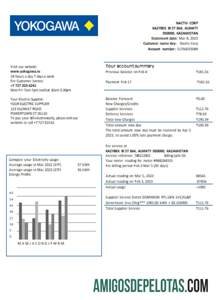 Yokogawa Electric Cazaquistão Ltd. Projeto de lei de serviços públicos, SCR exemplo real